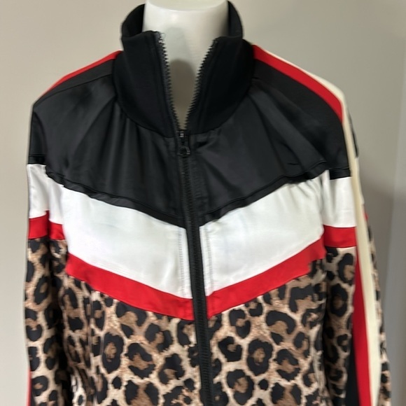 Pam and Gela Color Block Leopard Print Track Jacket Full Zip Athletic Wear Sz S - Picture 7 of 15
